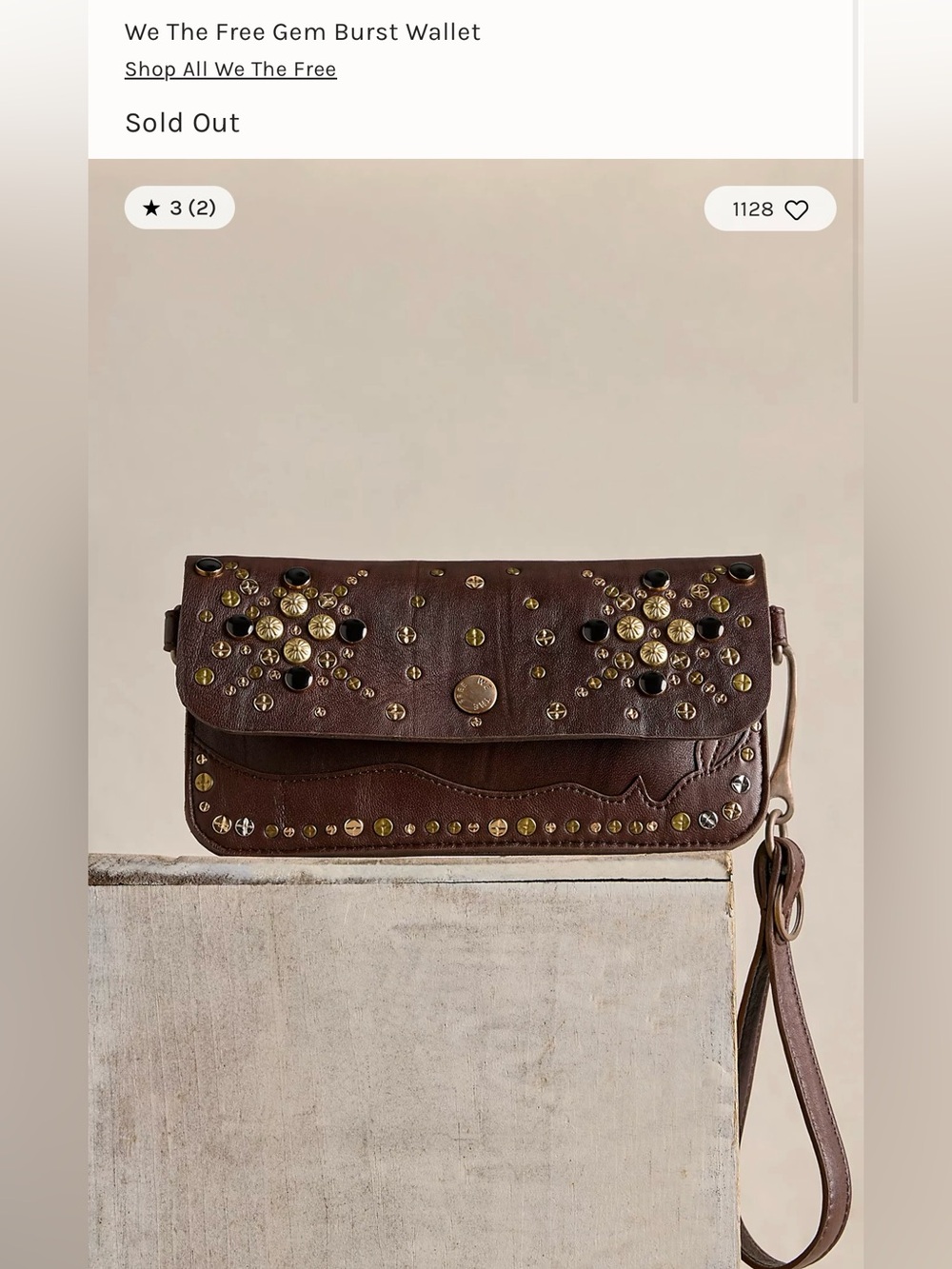We The Free Dark Brown Studded Gem Wristlet Clutch